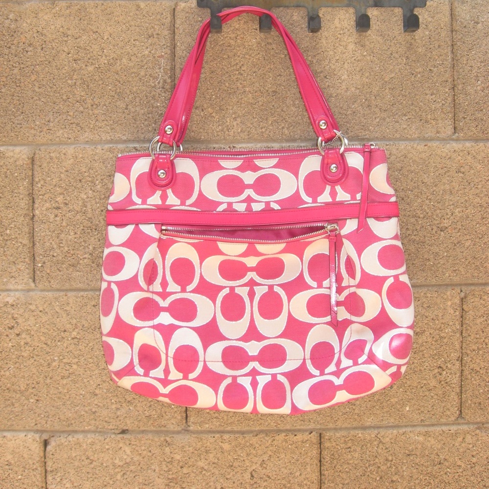 Coach Pink and Cream Shoulder Bag with Signature Design
